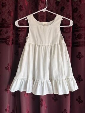 Vintage White Sleeveless Ruffle Hem Kids Apron Dress by Doris Size 6